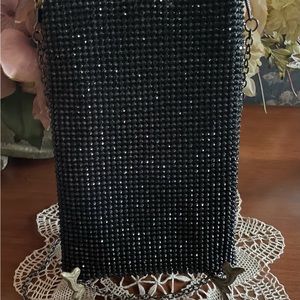 Vintage Black Rhinestone Crossbody Bag; Removable Chain Strap W/Snap Closure